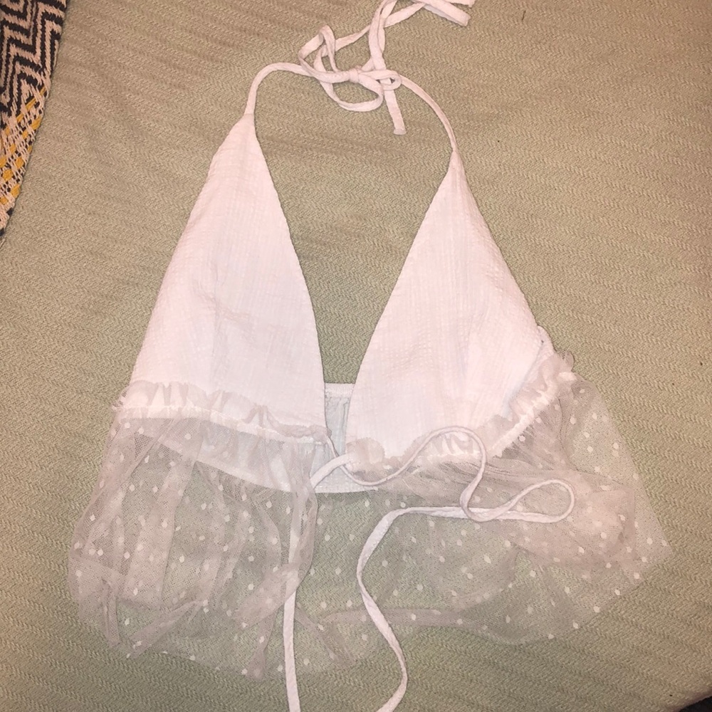 sheer white tie-crop top